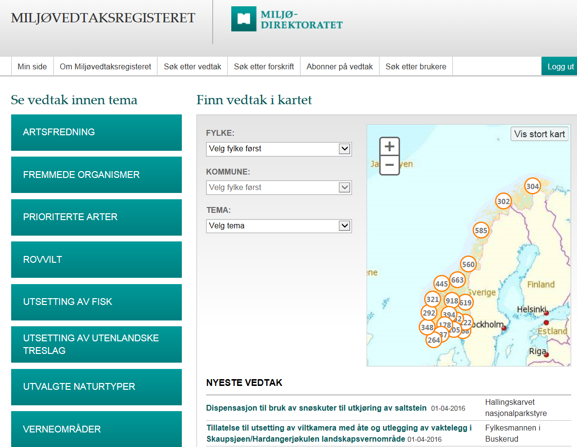 Miljøvedtaksregisteret Alle vedtak skal registreres i Miljøvedtaksregisteret innen 3