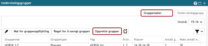 Når du er ferdig med arbeidet med gruppemalene vil disse hjelpe deg å opprette grupper i samsvar med reglene du har satt.