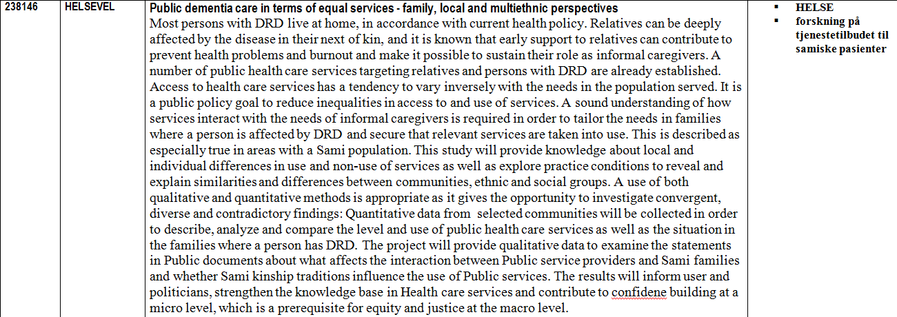 Eksempel - Helse Forskning på tjenestetilbudet til samiske pasienter