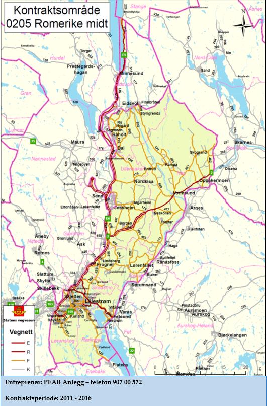 Akershus Romerike midt PEAB anlegg A/S 2011 2016 Ny leverandør fra september 2016 586 km veg