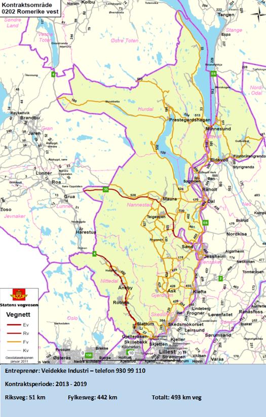 Akershus Romerike vest Veidekke Industri A/S 2013 2019 493 km veg 51 km rv 442 km