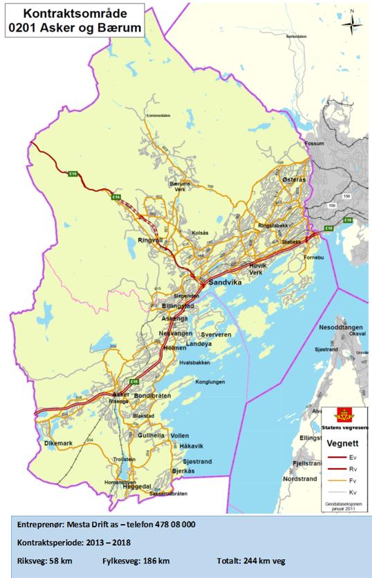 Akershus Asker og Bærum Mesta Drift A/S 2013 2018 Totalt 244 km veg 58 km rv 186 km fv