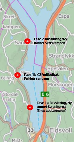Store utbyggingsprosjekter Akershus Fv. 33 Byrudberga (Eidsvoll) Omlegging og oppgradering av 2,4 km veg, ny tunnel på Byrudberga ca.