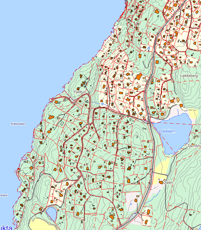 Figur 3A: Avgrensning av delområde Svestad/Nordstrand, nord (rødt).