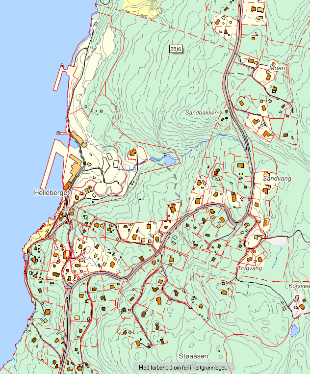 Figur 3B: Avgrensning av delområde Svestad/Nordstrand, sør (rødt).