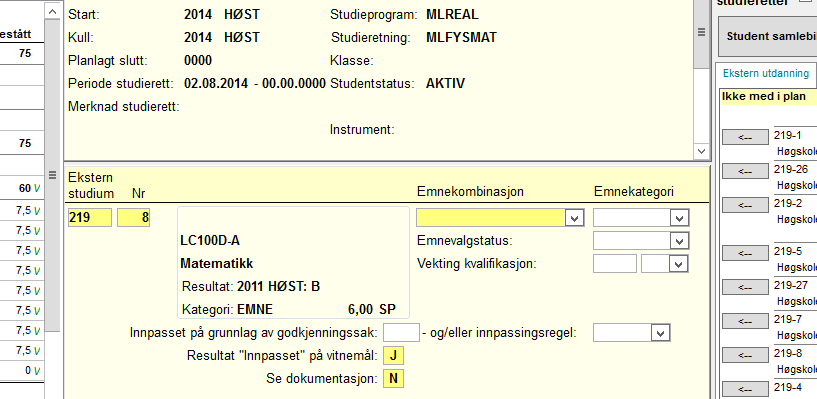 Merk at selv om resultatene på emnene også blir med i overføringen så skal ikke disse være med på vitnemålet som utstedes av NTNU.