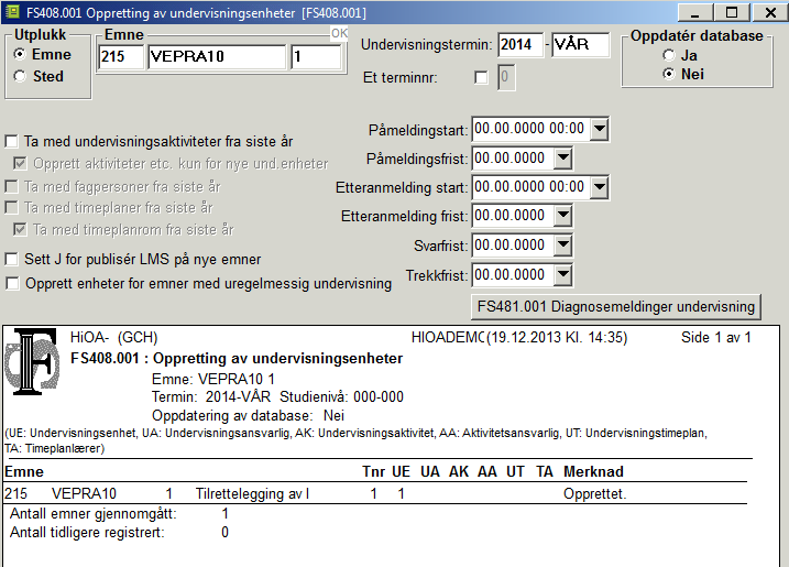 Hak av i feltet «Ta med undervisningsaktiviteter fra siste år» dersom det er ønskelig å kopiere med seg dette.