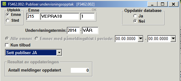 Fremgangsmåte: a) Hent opp emne, år og termin i bilde Plassering av student på undervisningsparti. Undervisningsmeldte studenter fremkommer da i øvre venstre rute.