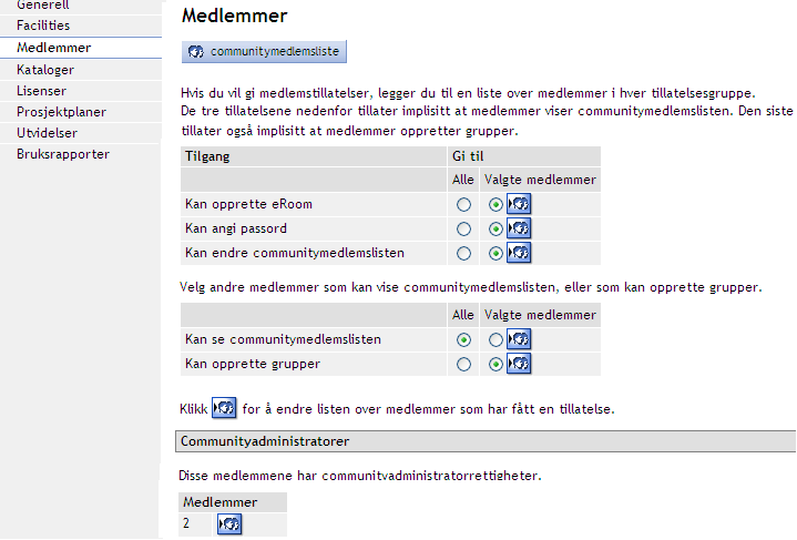 1.2.3. Medlemshåndtering På communitiets medlemsinstillinger får man raskt en oversikt over hvem og hvor mange medlemmer som har utvidede personlige rettigheter.