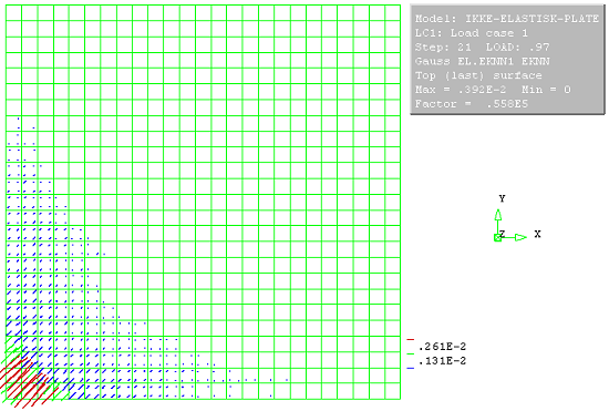 Figur 10.13: Armeringsspenninger i x-retning ved 0,97 referanselast. midtpunkt på 434MPa.