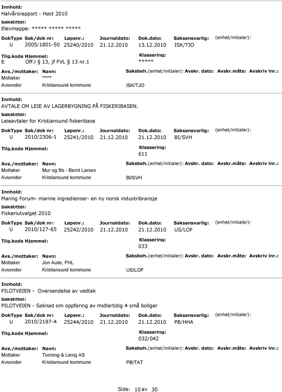 ingredienser- en ny norsk industribransje Fiskeriutvalget 2010 2010/127-65 25242/2010 S/LOF 033 Mottaker Jon ulie, FHL S/LOF PLOTVN -