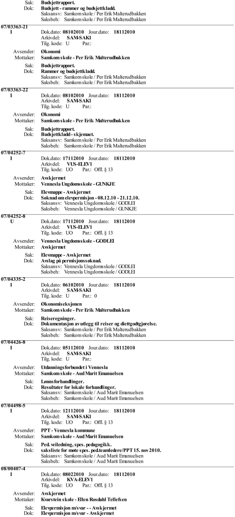 dato: Økonomi Samkom skole - Per Erik Malterudbakken Budsjettrapport. Budsjettkladd - skjemaet. Saksansv: Samkom skole / Per Erik Malterudbakken 07/04252-7 I Dok.dato: 17112010 Jour.