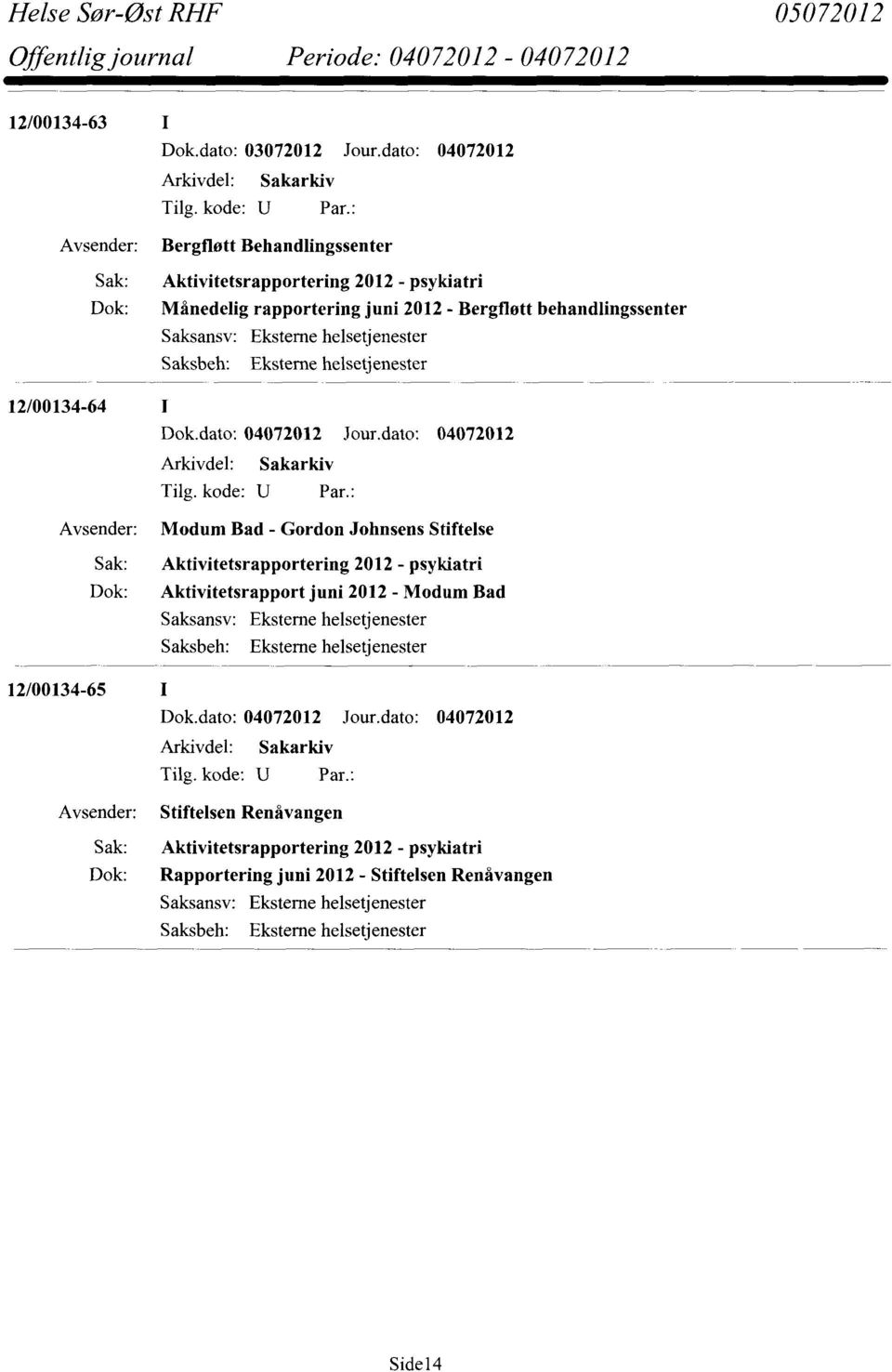 behandlingssenter Modum Bad - Gordon Johnsens Stiftelse Aktivitetsrapportering 2012 - psykiatri Aktivitetsrapport