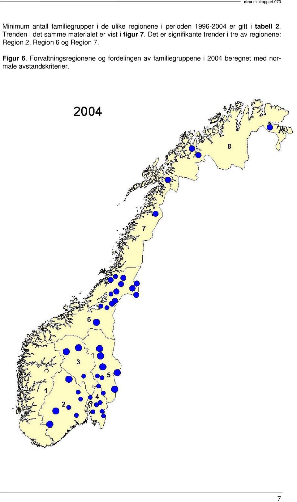 Det er signifikante trender i tre av regionene: Region 2, Region 6 og Region 7.