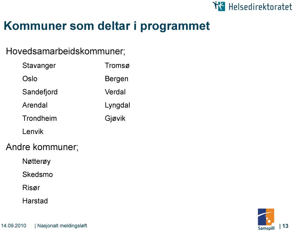 Sandefjord Verdal Arendal Lyngdal Trondheim Gjøvik