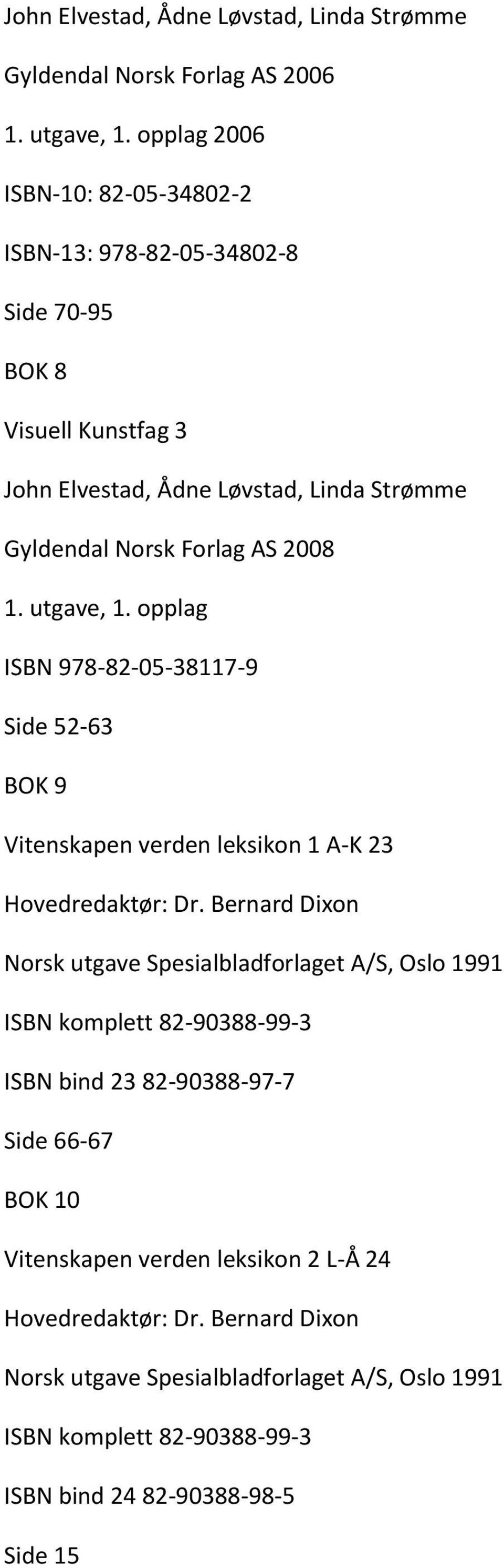 1. utgave, 1. opplag ISBN 978-82-05-38117-9 Side 52-63 BOK 9 Vitenskapen verden leksikon 1 A-K 23 Hovedredaktør: Dr.