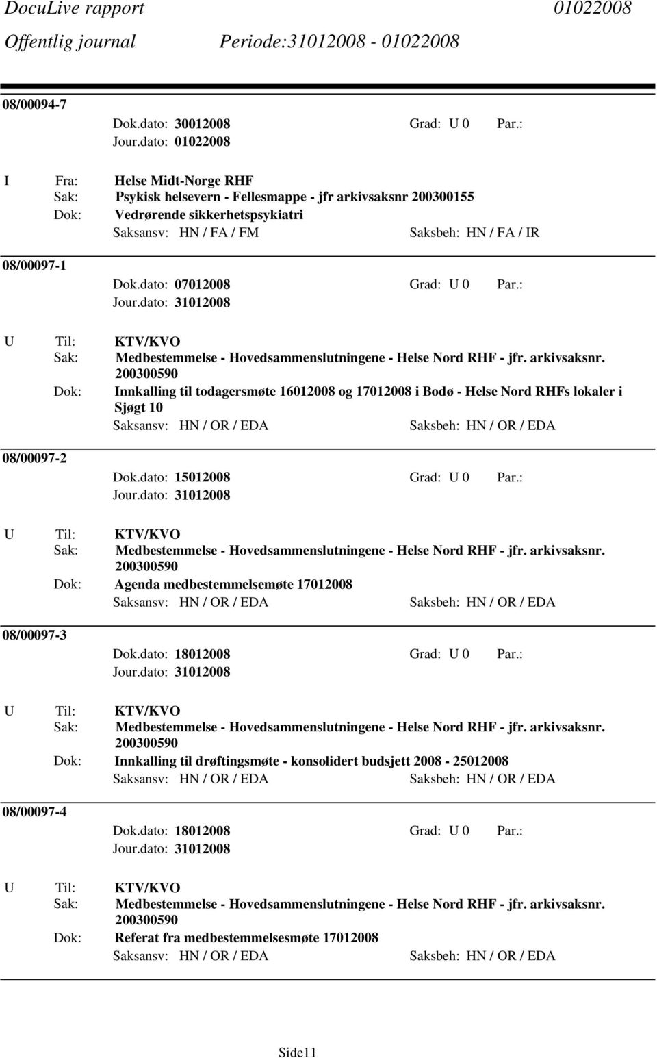 dato: 07012008 Grad: 0 Par.: KTV/KVO Sak: Medbestemmelse - Hovedsammenslutningene - Helse Nord RHF - jfr. arkivsaksnr.