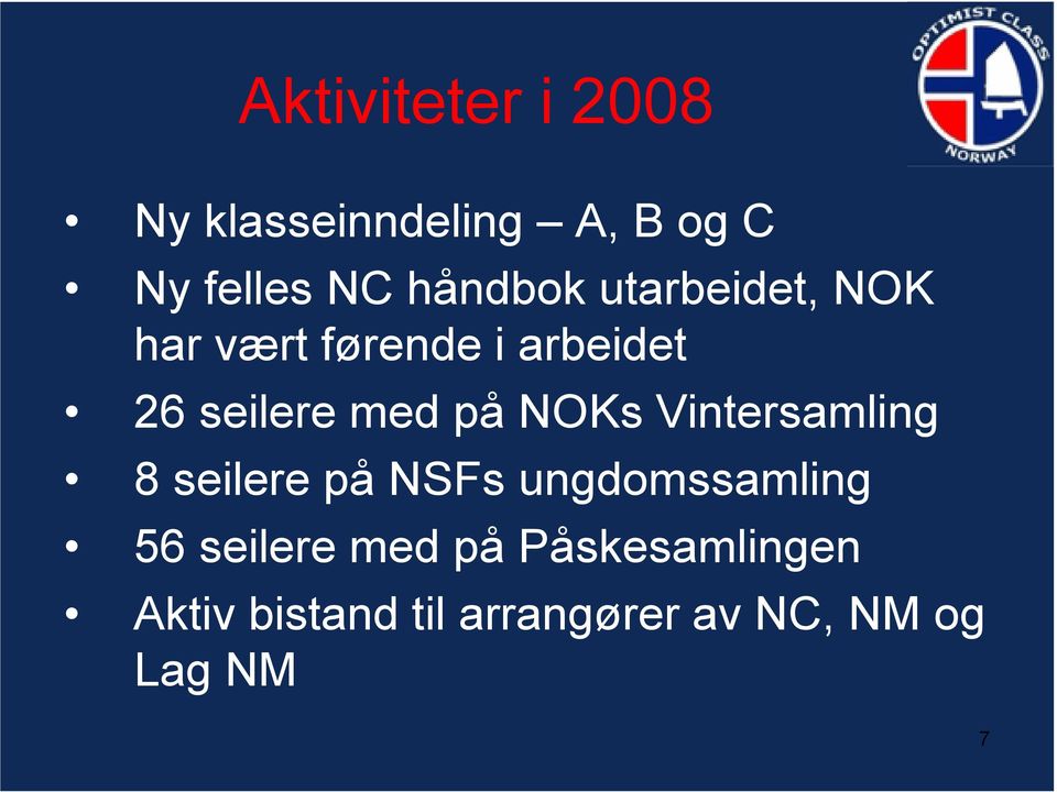 på NOKs Vintersamling 8 seilere på NSFs ungdomssamling 56 seilere