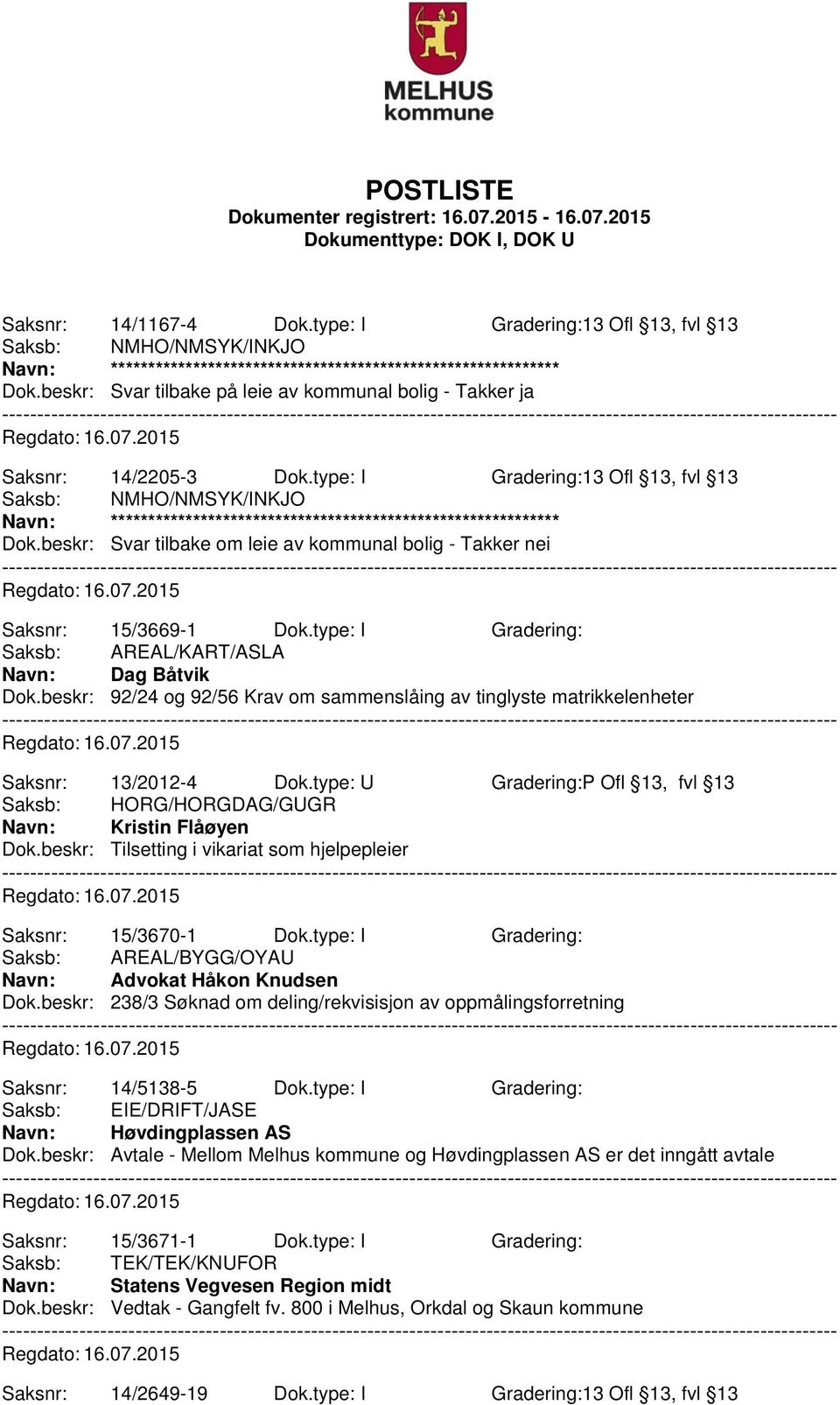 type: I Gradering: Saksb: AREAL/KART/ASLA Navn: Dag Båtvik Dok.beskr: 92/24 og 92/56 Krav om sammenslåing av tinglyste matrikkelenheter Saksnr: 13/2012-4 Dok.