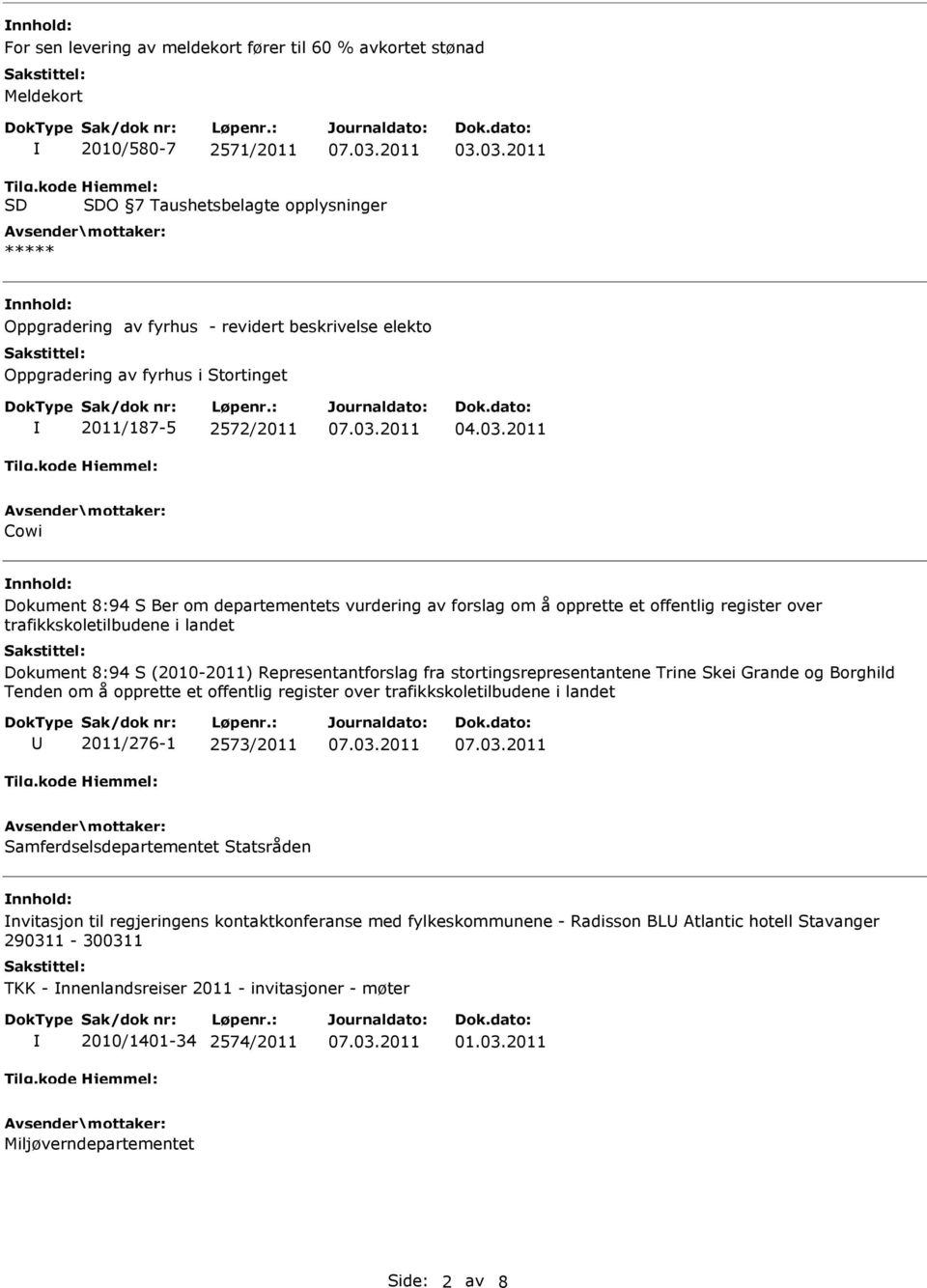 departementets vurdering av forslag om å opprette et offentlig register over trafikkskoletilbudene i landet Dokument 8:94 S (2010-2011) Representantforslag fra stortingsrepresentantene Trine Skei