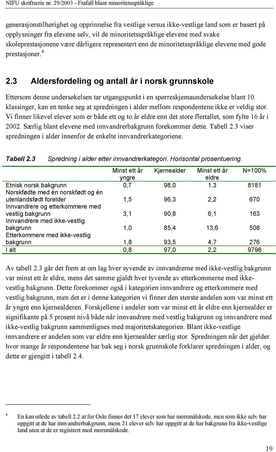 3 Aldersfordeling og antall år i norsk grunnskole Ettersom denne undersøkelsen tar utgangspunkt i en spørreskjemaundersøkelse blant 10.