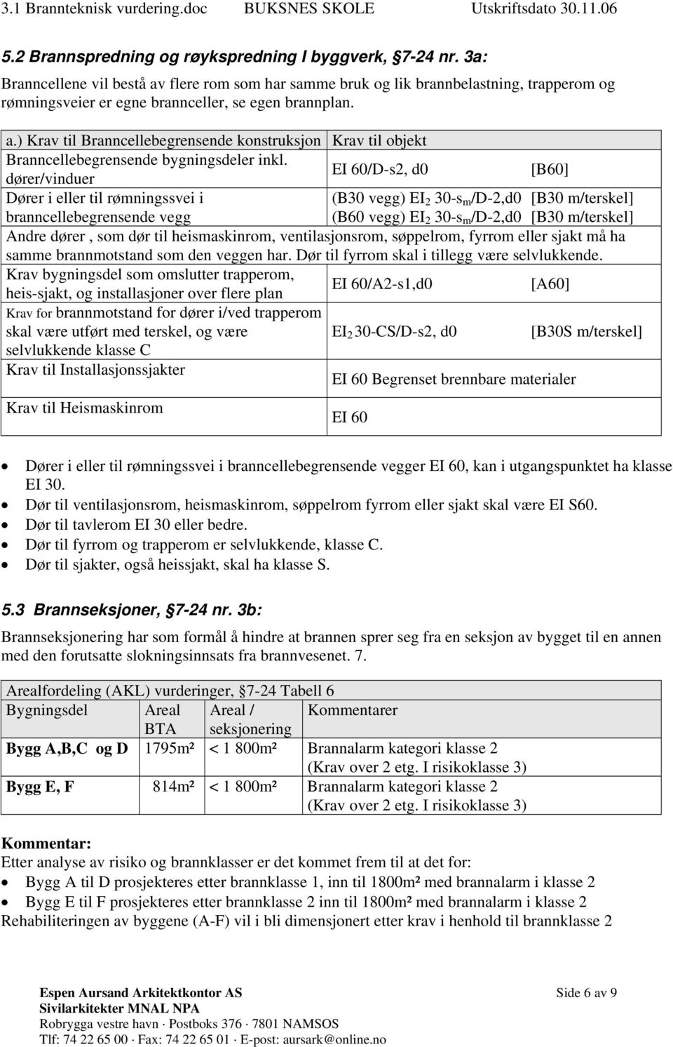 dører/vinduer EI 60/D-s2, d0 [B60] Dører i eller til rømningssvei i branncellebegrensende vegg (B30 vegg) EI 2 30-s m /D-2,d0 [B30 m/terskel] (B60 vegg) EI 2 30-s m /D-2,d0 [B30 m/terskel] Andre