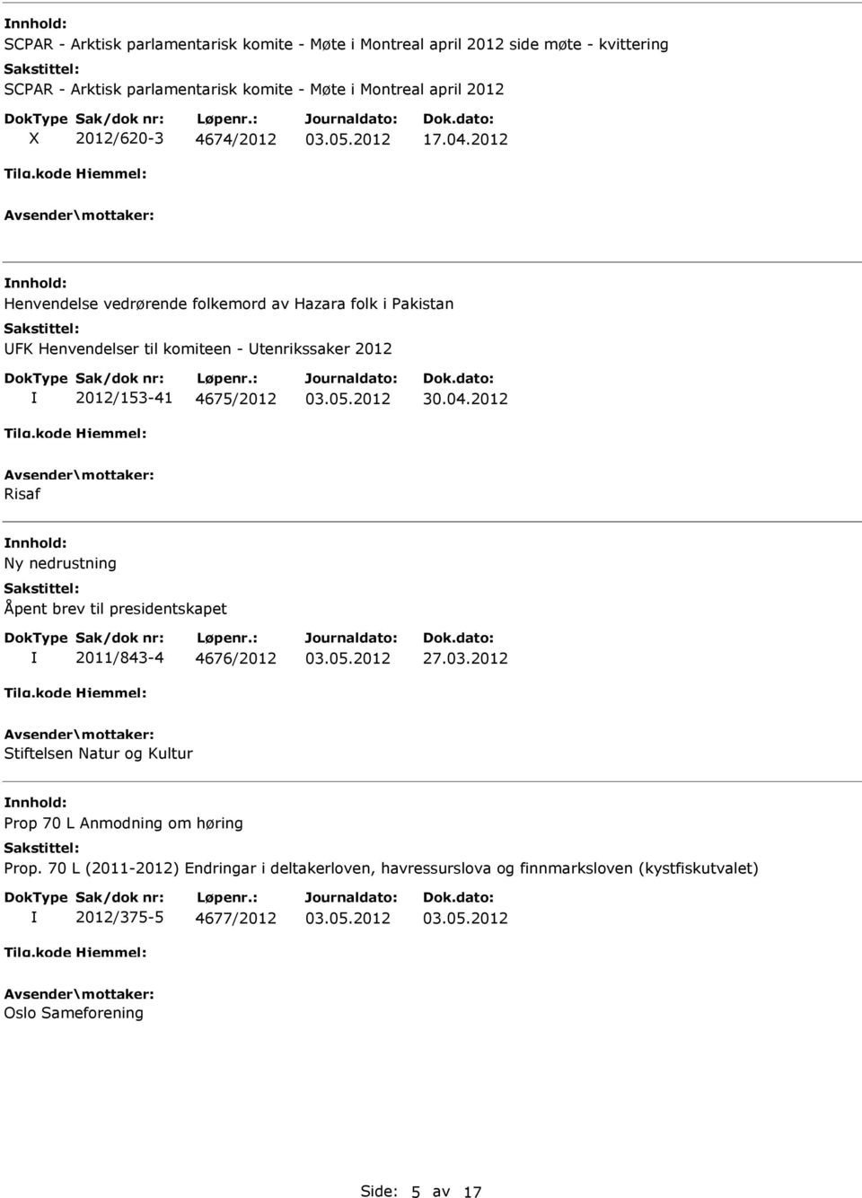 2012 Henvendelse vedrørende folkemord av Hazara folk i Pakistan FK Henvendelser til komiteen - tenrikssaker 2012 2012/153-41 4675/2012 30.04.