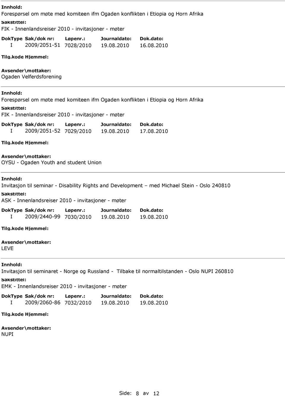 08.2010 OYSU - Ogaden Youth and student Union nnhold: nvitasjon til seminar - Disability Rights and Development med Michael Stein - Oslo 240810 ASK - nnenlandsreiser 2010 - invitasjoner -