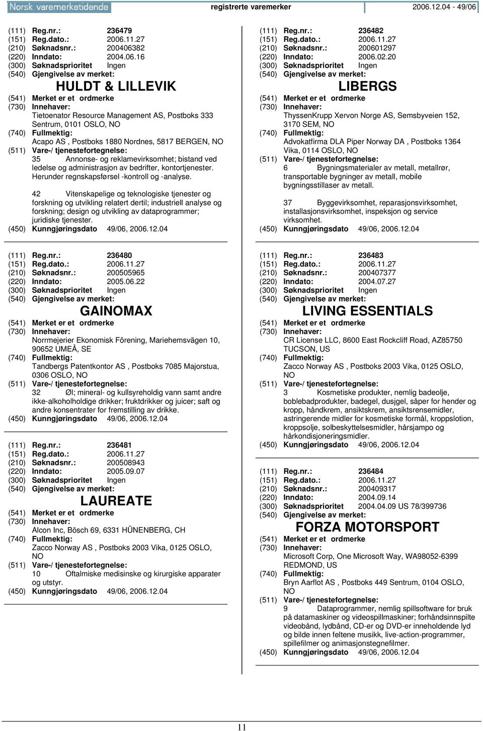 (111) Reg.nr.: 236479 (151) Reg.dato.: 2006.