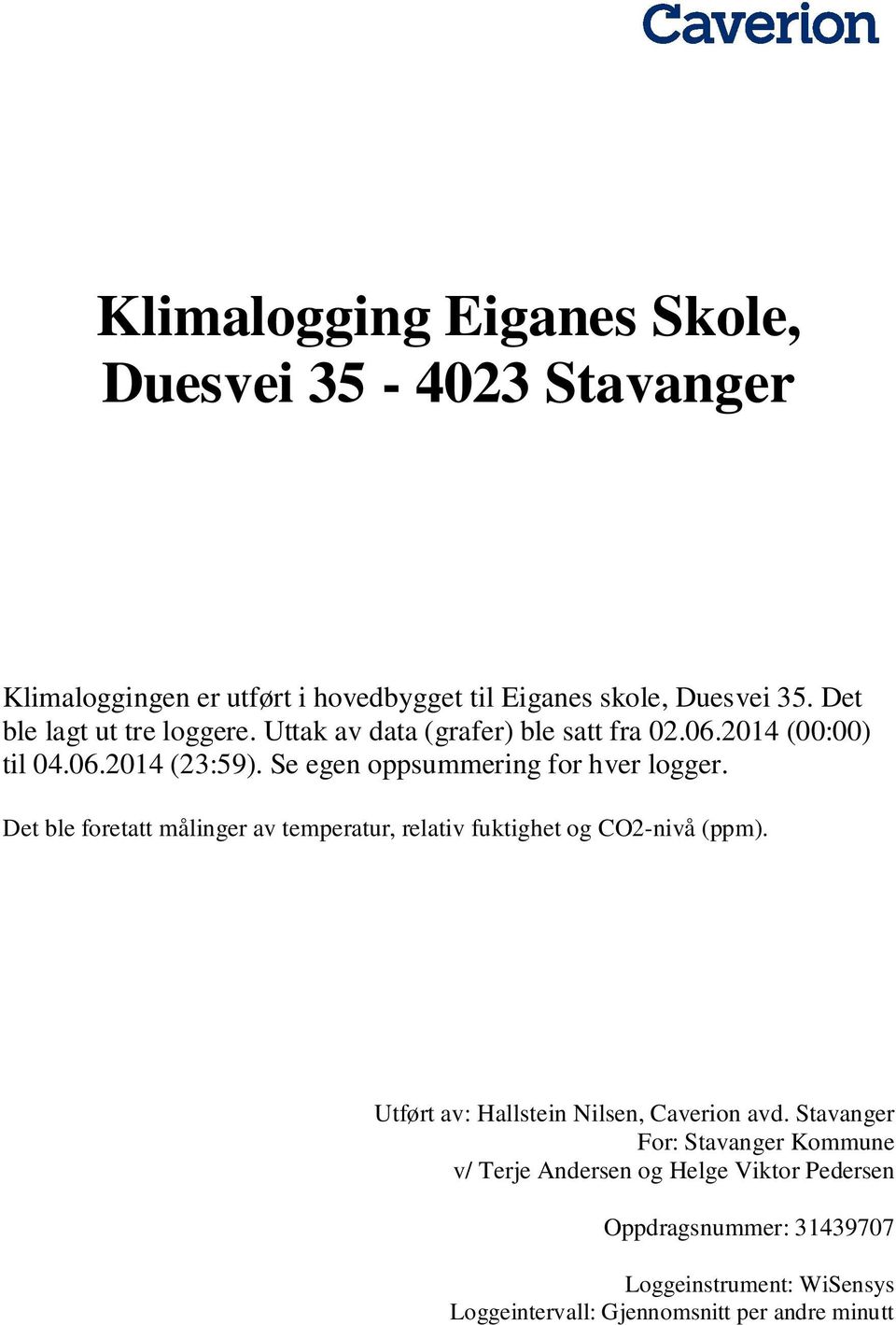 Se egen oppsummering for hver logger. Det ble foretatt målinger av temperatur, relativ fuktighet og CO2-nivå (ppm).