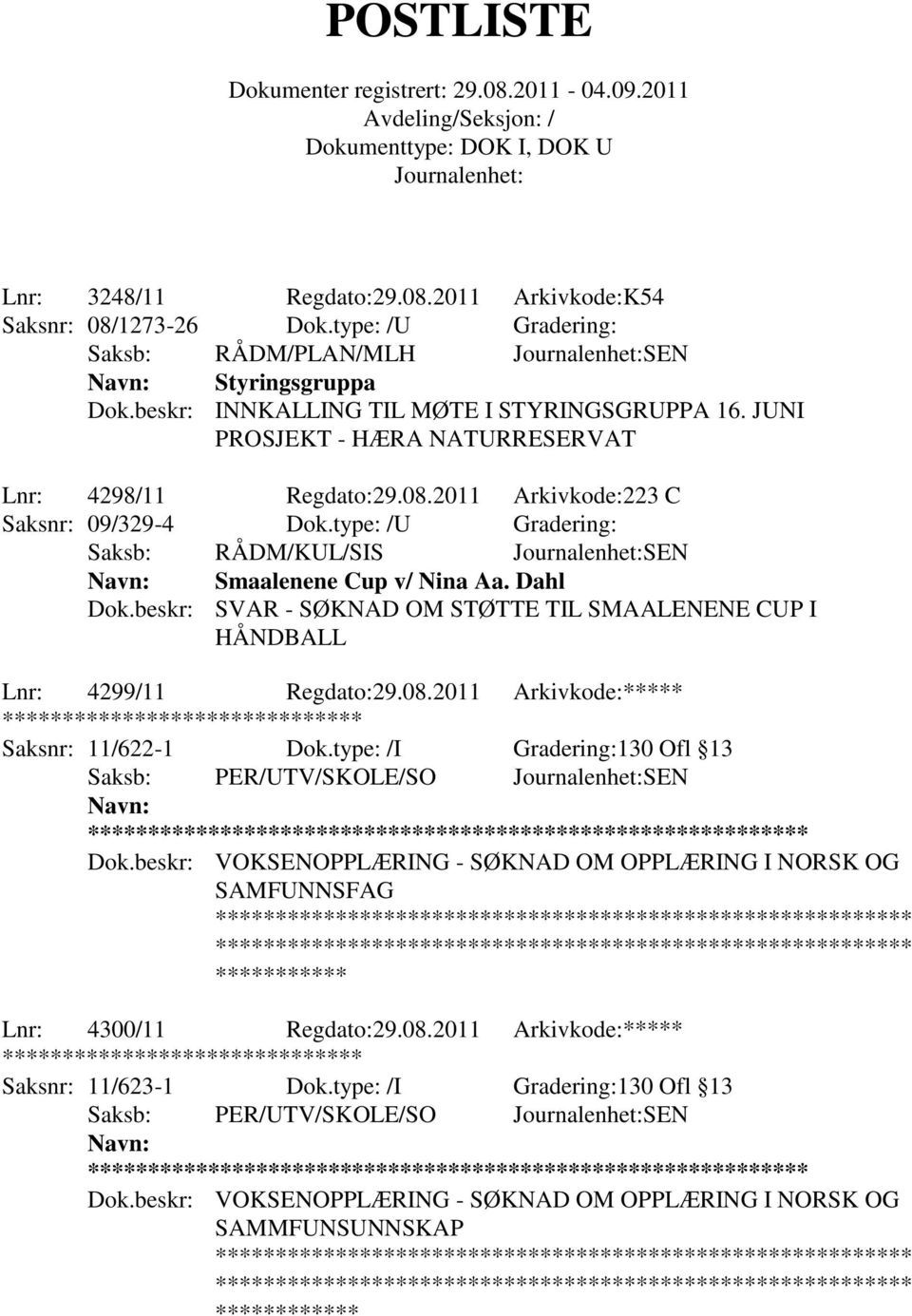 beskr: SVAR - SØKNAD OM STØTTE TIL SMAALENENE CUP I HÅNDBALL Lnr: 4299/11 Regdato:29.08.2011 Arkivkode:***** ******** Saksnr: 11/622-1 Dok.