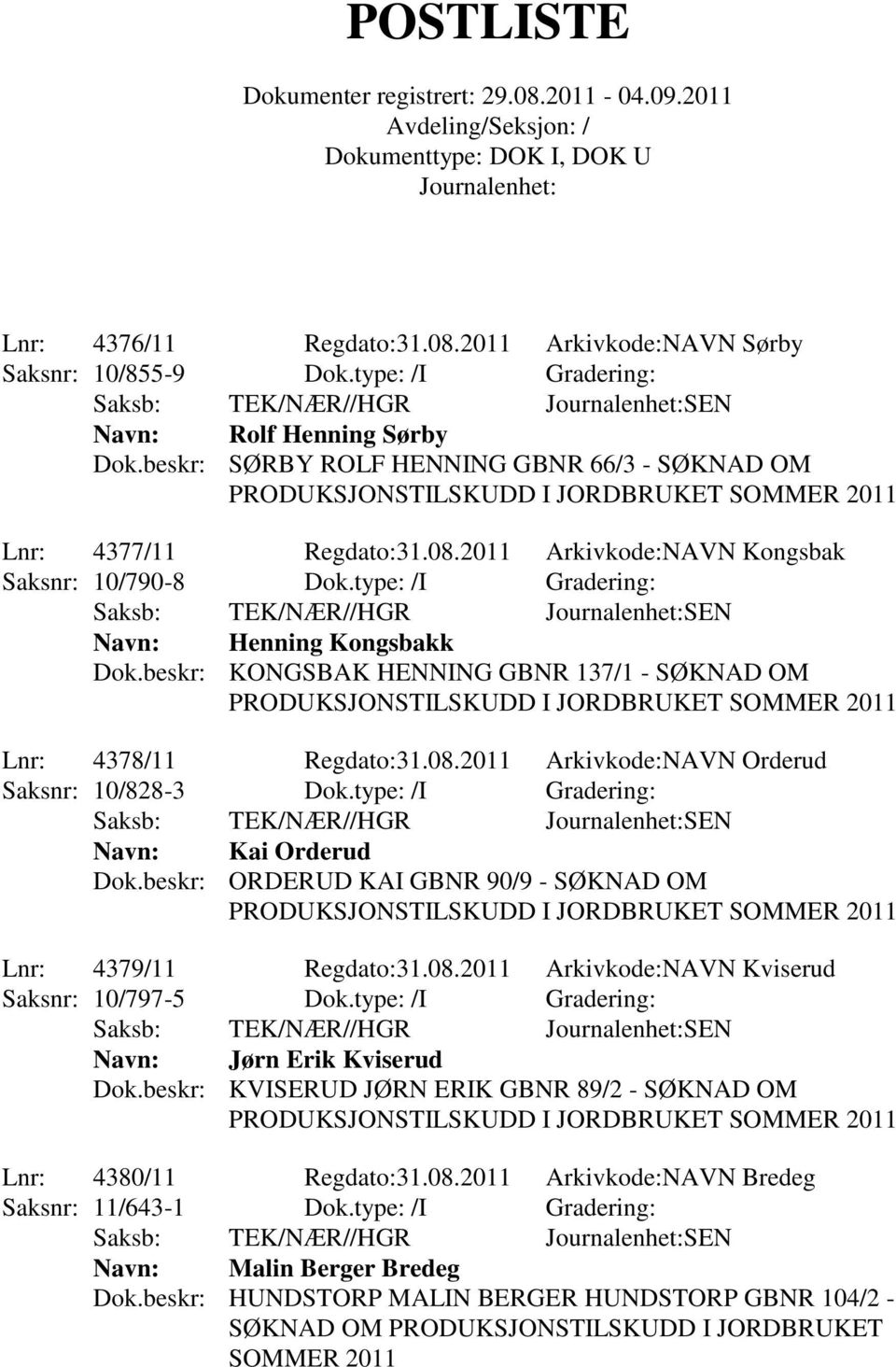 type: /I Gradering: Kai Orderud Dok.beskr: ORDERUD KAI GBNR 90/9 - SØKNAD OM Lnr: 4379/11 Regdato:31.08.2011 Arkivkode:NAVN Kviserud Saksnr: 10/797-5 Dok.type: /I Gradering: Jørn Erik Kviserud Dok.