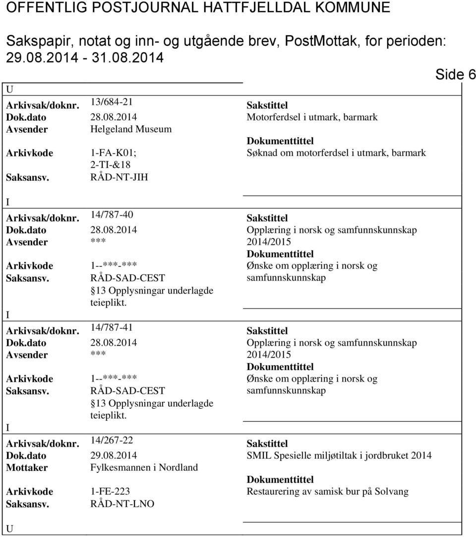 08.2014 Opplæring i norsk og samfunnskunnskap 2014/2015 Arkivkode 1--***-*** Ønske om opplæring i norsk og Saksansv. RÅD-SAD-CEST samfunnskunnskap Arkivsak/doknr. 14/787-41 Sakstittel Dok.dato 28.08.2014 Opplæring i norsk og samfunnskunnskap 2014/2015 Arkivkode 1--***-*** Ønske om opplæring i norsk og Saksansv. RÅD-SAD-CEST samfunnskunnskap Arkivsak/doknr. 14/267-22 Sakstittel Dok.