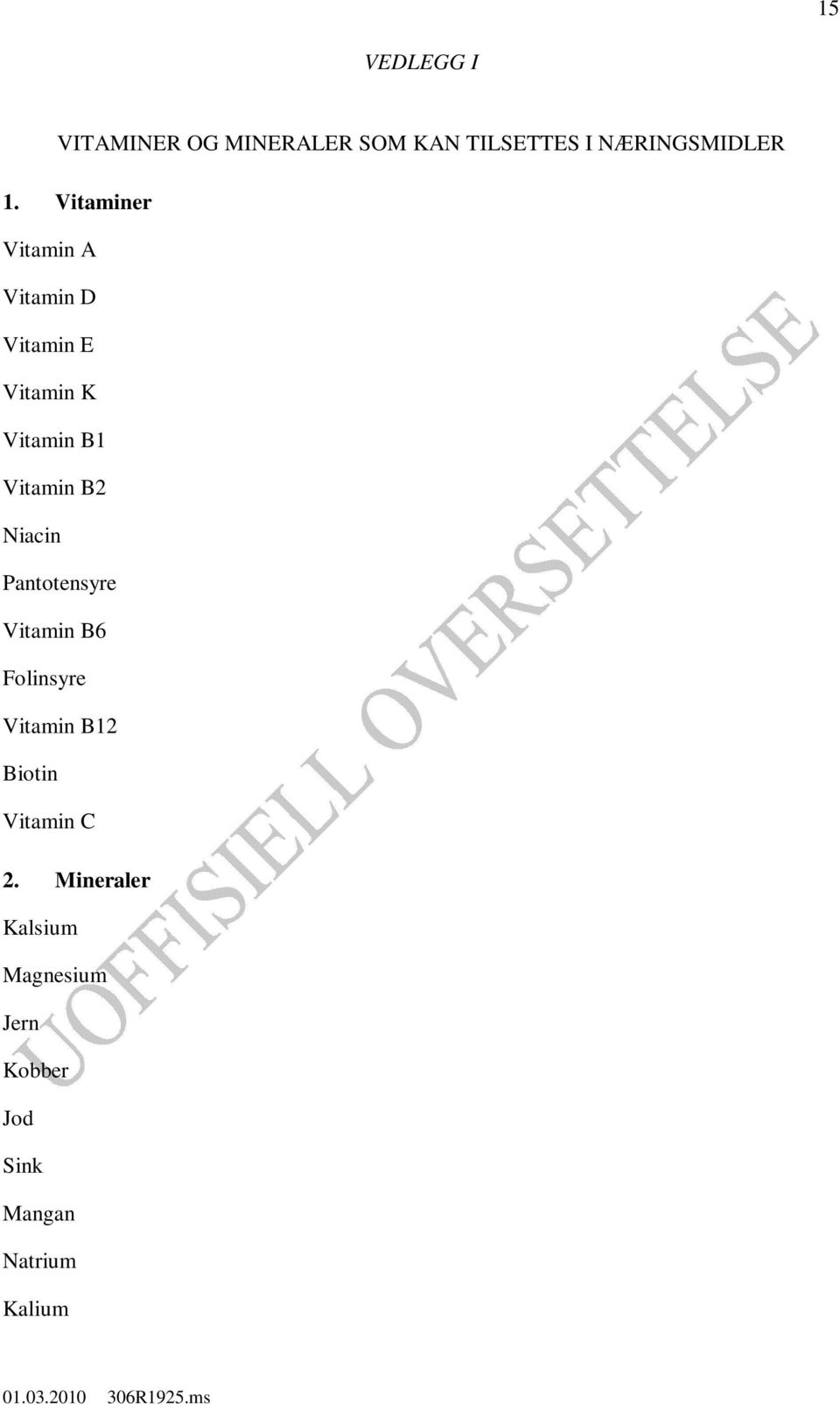 Niacin Pantotensyre Vitamin B6 Folinsyre Vitamin B12 Biotin Vitamin C 2.