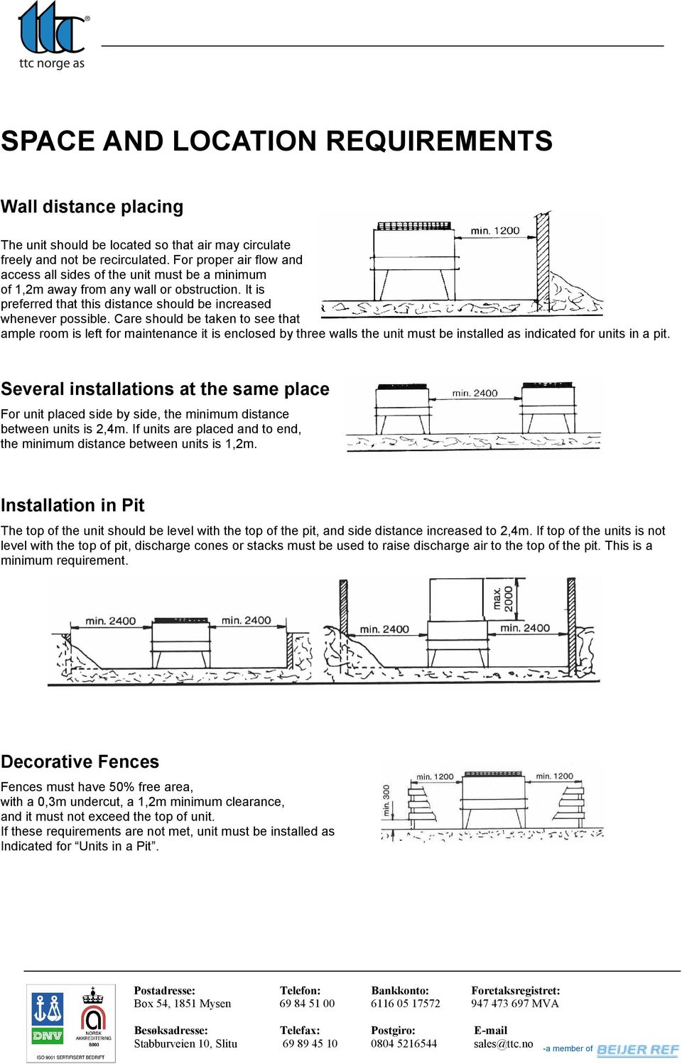 Care should be taken to see that ample room is left for maintenance it is enclosed by three walls the unit must be installed as indicated for units in a pit.