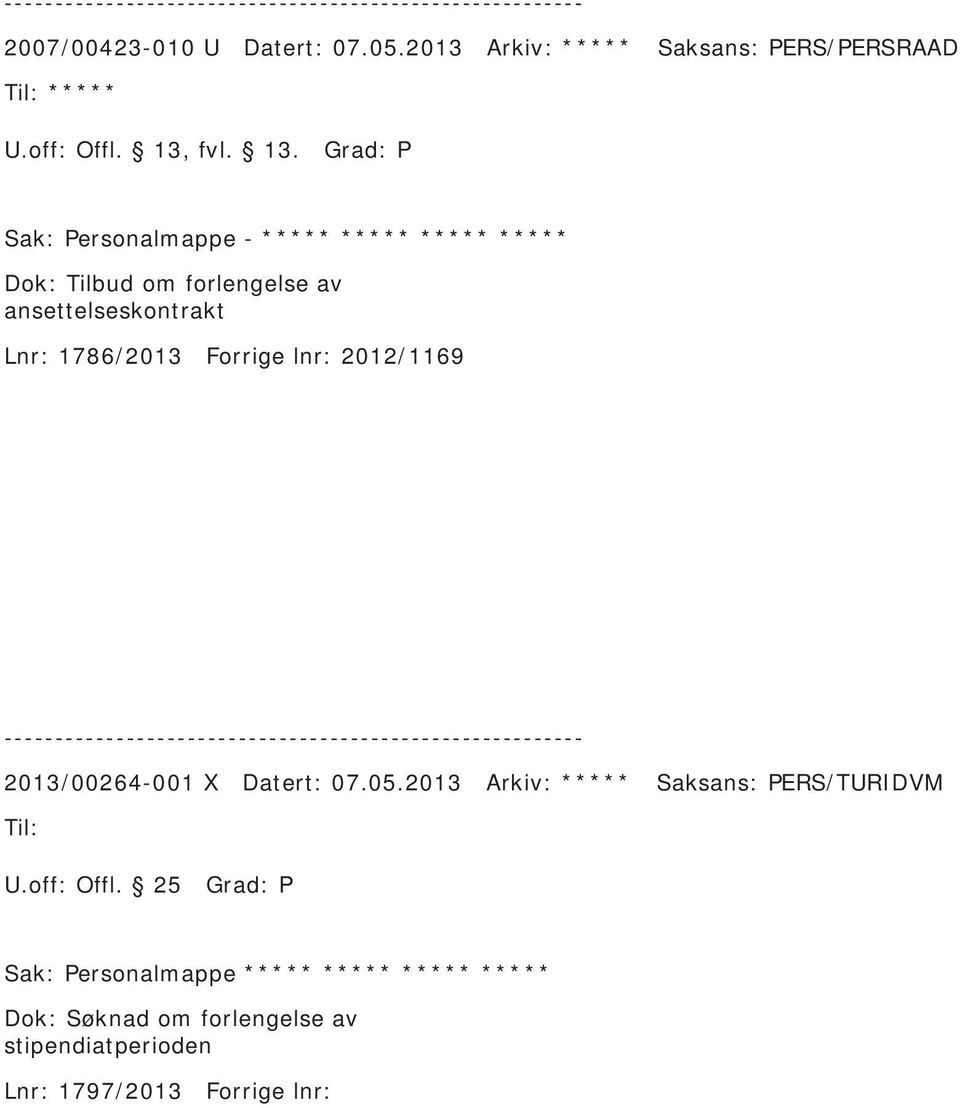 forlengelse av ansettelseskontrakt Lnr: 1786/2013 Forrige lnr: 2012/1169 2013/00264-001 X Datert: 07.05.