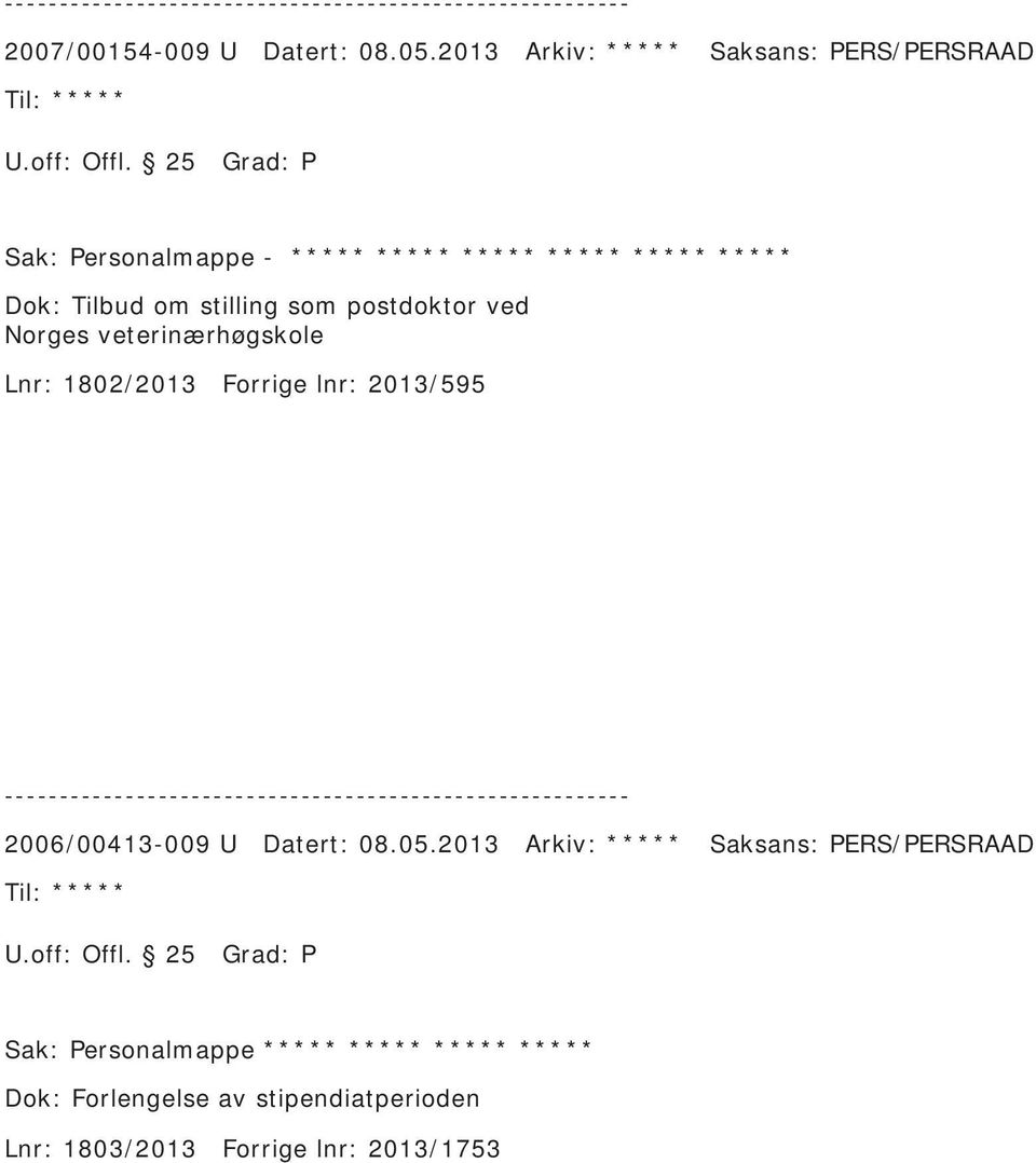 veterinærhøgskole Lnr: 1802/2013 Forrige lnr: 2013/595 2006/00413-009 U Datert: 08.05.