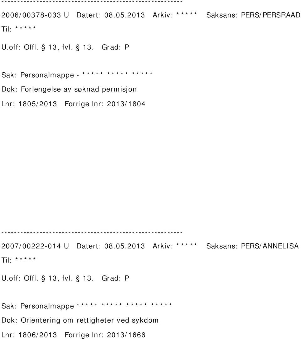 Forlengelse av søknad permisjon Lnr: 1805/2013 Forrige lnr: 2013/1804 2007/00222-014 U Datert: