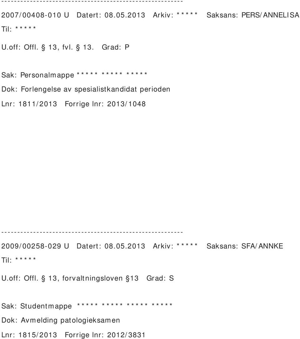 Forlengelse av spesialistkandidat perioden Lnr: 1811/2013 Forrige lnr: 2013/1048