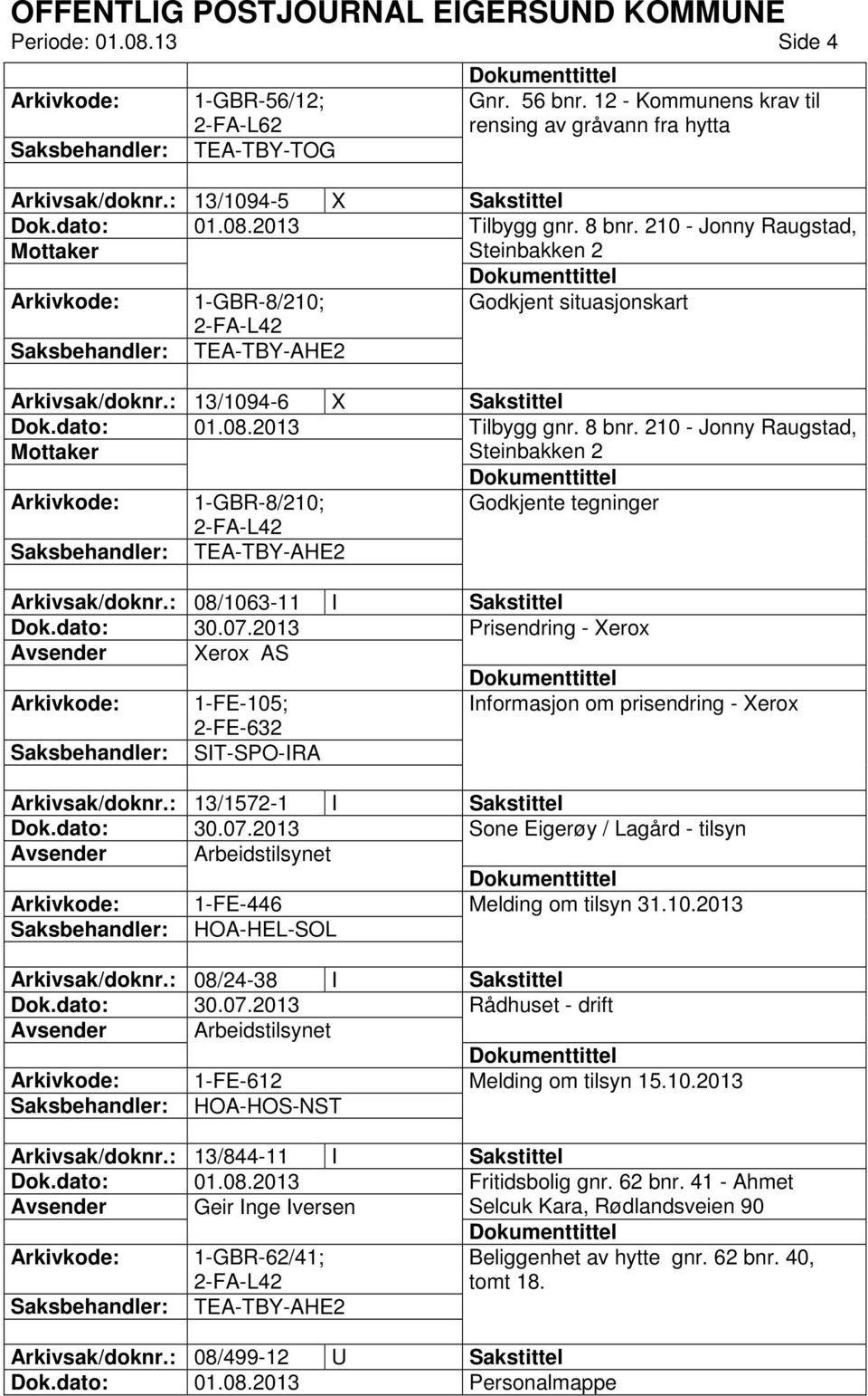 : 08/1063-11 I Sakstittel Prisendring - Xerox Avsender Xerox AS Arkivkode: 1-FE-105; 2-FE-632 Informasjon om prisendring - Xerox Saksbehandler: SIT-SPO-IRA Arkivsak/doknr.