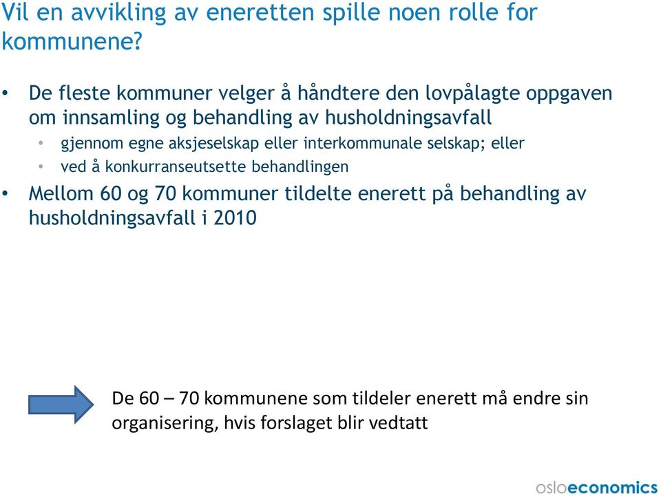 gjennom egne aksjeselskap eller interkommunale selskap; eller ved å konkurranseutsette behandlingen Mellom 60 og