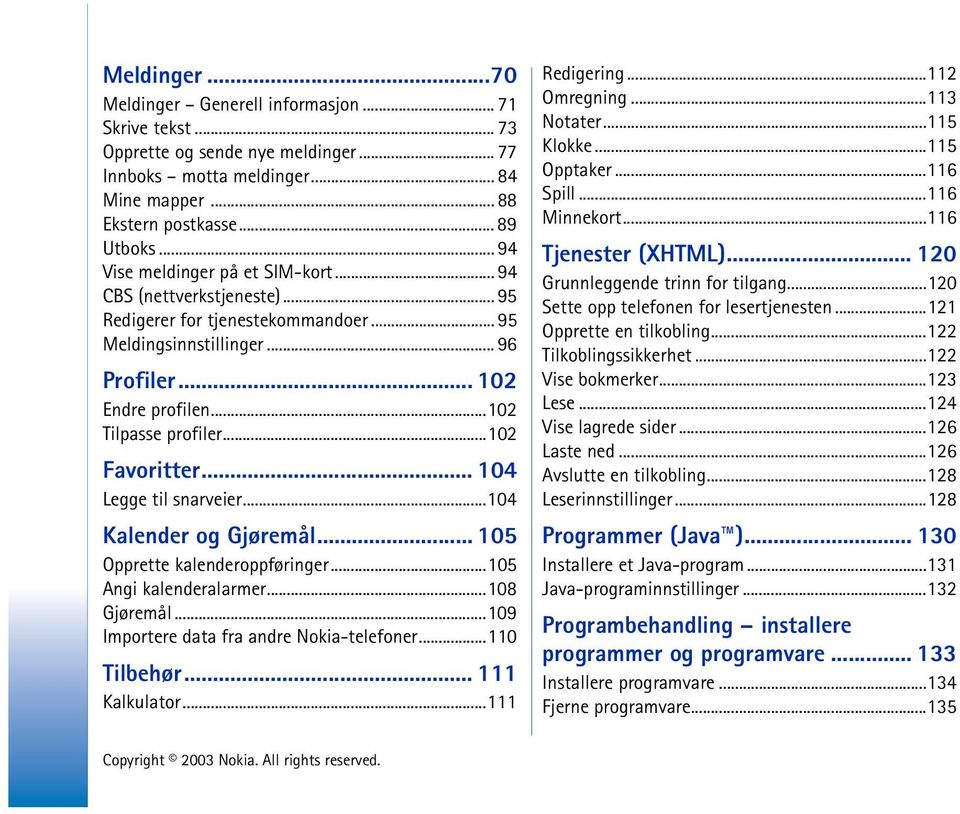 ..102 Favoritter... 104 Legge til snarveier...104 Kalender og Gjøremål... 105 Opprette kalenderoppføringer...105 Angi kalenderalarmer...108 Gjøremål...109 Importere data fra andre Nokia-telefoner.