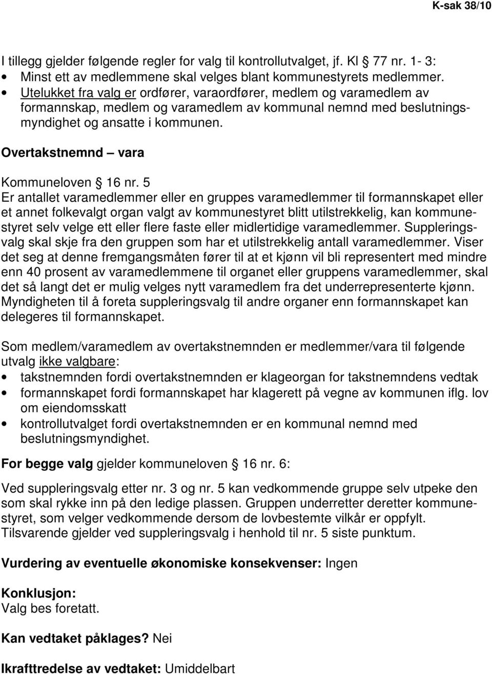 Overtakstnemnd vara Kommuneloven 16 nr.