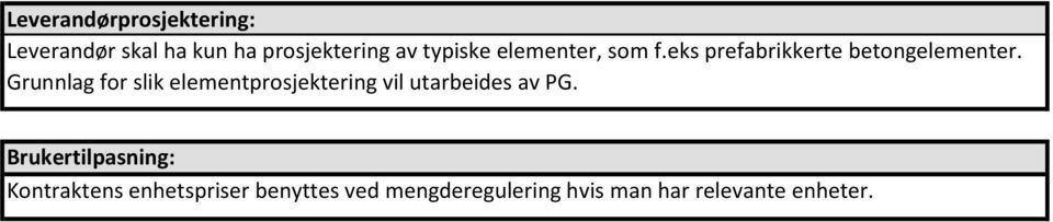 Grunnlag for slik elementprosjektering vil utarbeides av PG.