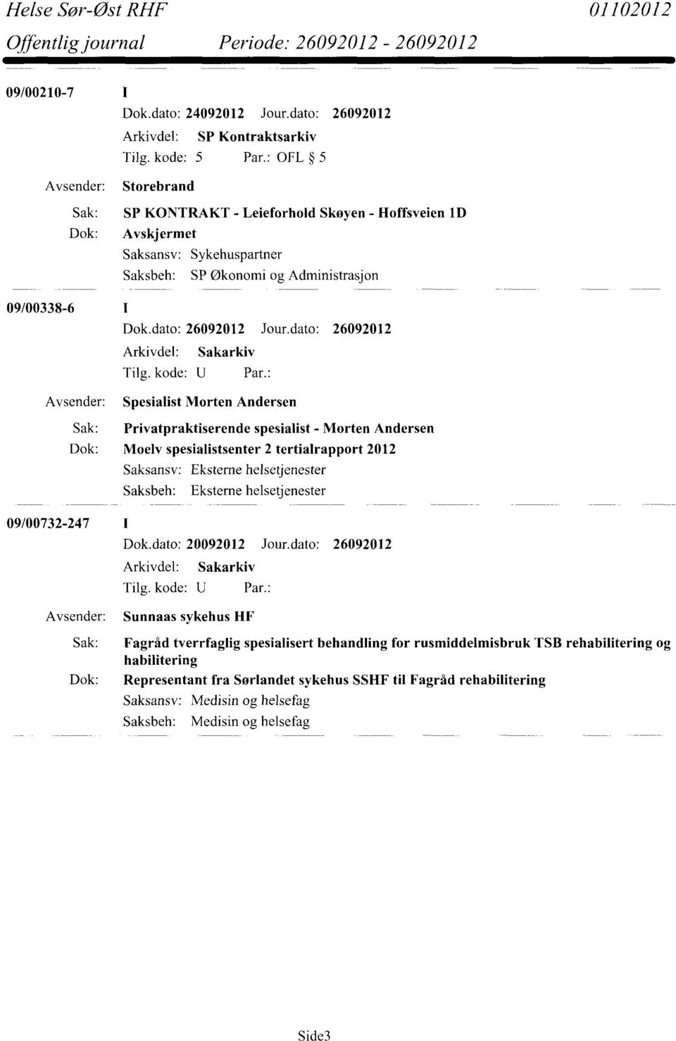 Andersen 09/00732-247 I Sak: Privatpraktiserende spesialist - Morten Andersen Dok: Moelv spesialistsenter 2 tertialrapport 2012 Dok.dato: 20092012 Jour.