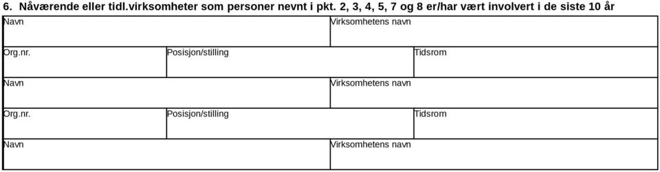 2, 3, 4, 5, 7 og 8 er/har vært involvert i de