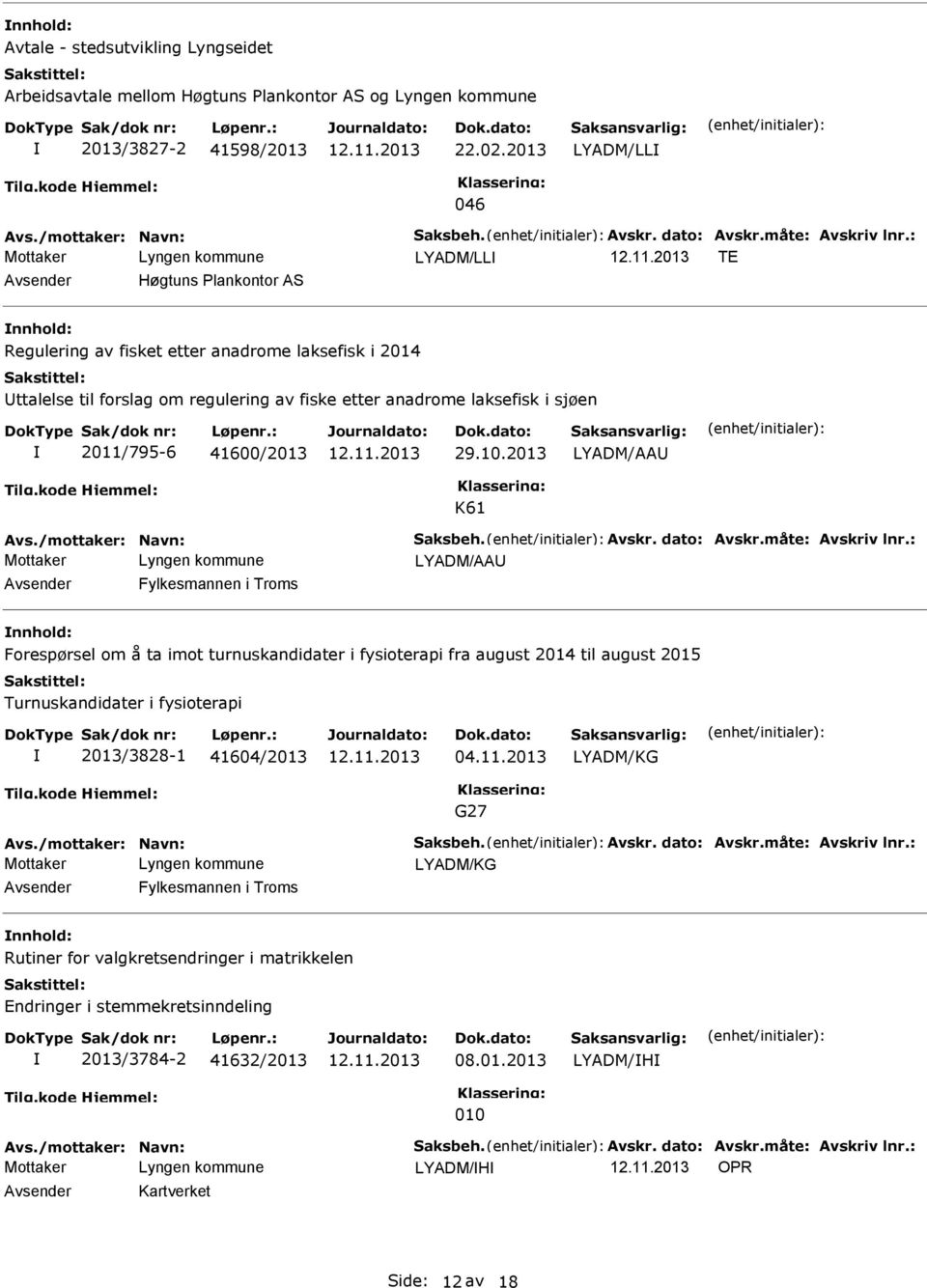 2013 LYADM/AA K61 Avs./mottaker: Navn: Saksbeh. Avskr. dato: Avskr.måte: Avskriv lnr.