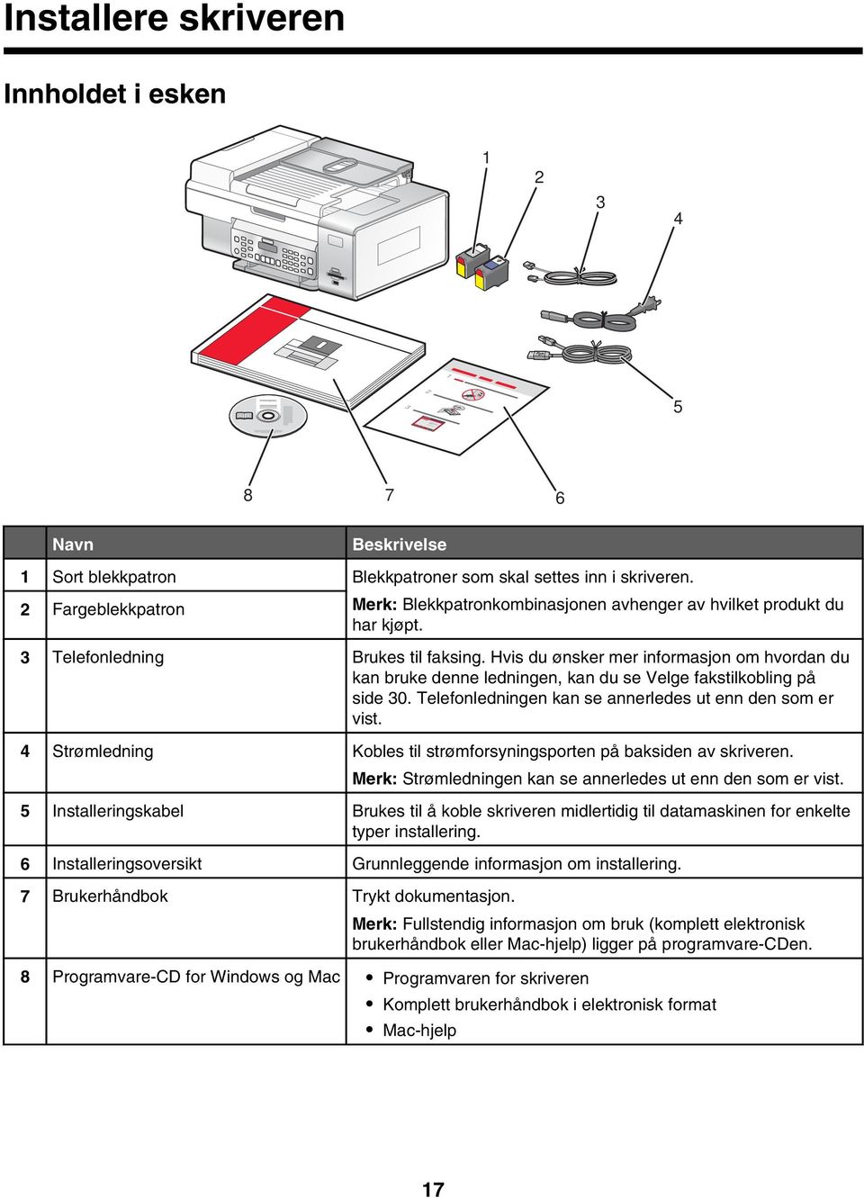 Hvis du ønsker mer informasjon om hvordan du kan bruke denne ledningen, kan du se Velge fakstilkobling på side 30. Telefonledningen kan se annerledes ut enn den som er vist.