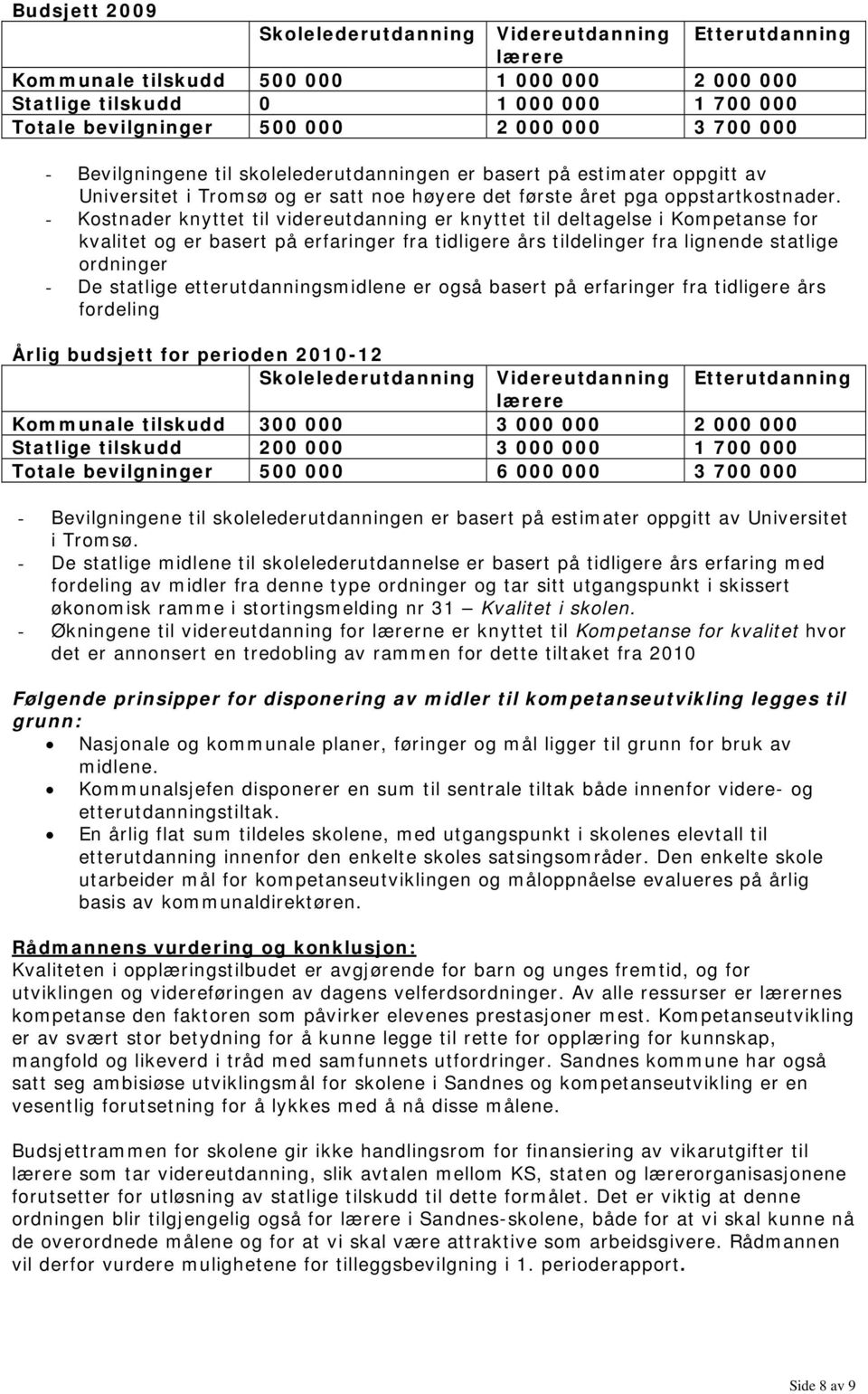 - Kostnader knyttet til videreutdanning er knyttet til deltagelse i Kompetanse for kvalitet og er basert på erfaringer fra tidligere års tildelinger fra lignende statlige ordninger - De statlige