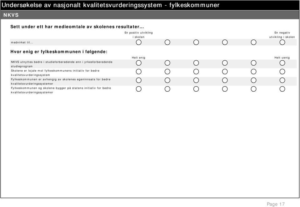 lojale mot fylkeskommunens initiativ for bedre kvalitetsvurderingssystem Fylkeskommunen er avhengig av skolenes egeninnsats for bedre